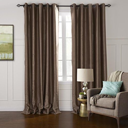 twopages Grommet Top Modern Coffee Solid Floral Embossed Blackout Curtain Drapes Multi Size Custom (One Panel) 50Wx102"L