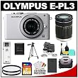Olympus PEN E-PL3 Micro 4/3 12.3 MP Digital Camera & 14-42mm MSC II R Lens (White/Silver) with 40-150mm Lens + 16GB Card + Battery + Case + 2.5x Telephoto & .45x Wide-Angle Lens Set + (2) UV Filters + Tripod Kit