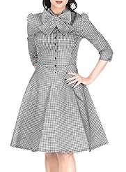 Plaid Print  Vintage Elbow Length Sleeves Cotton/Nylon/Spandex Party Dress/Wedding Dress  With a Bow(s)