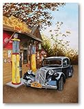 00177 Accent Canvas Art Home Decor Giclee Painting Gas Station by Debi Tonge Gallery Wrap Classic Car