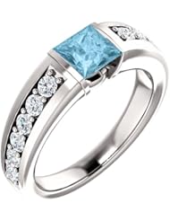 Platinum 5.00x5.00mm Princess Cut Aquamarine and Diamond Ring -- LIFETIME WARRANTY