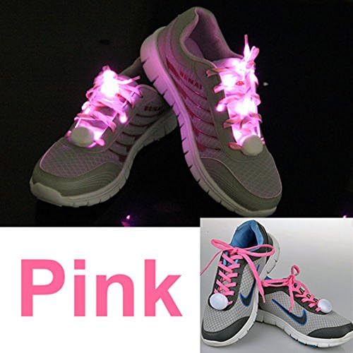 MAXCRUY LED Light Shoelaces - 1 Pair High Visibility Soft Nylon Light Up Shoelace with 4 Modes Rainbow Colors for Night Safety Running Biking, Cool Disco Party, Cosplay, Hip-hop Dance (Pink)
