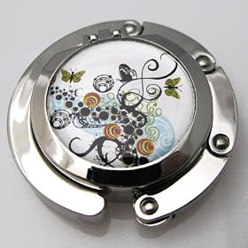 White Graphic Design Foldable Purse Hook with Mirror