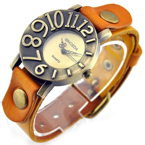 Sinceda Genuine Leather Punk Retro Arabic Numerals Women's Fashion Watch