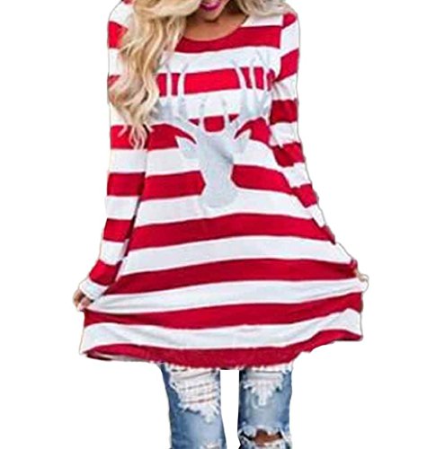 Mallcat Women Stripe Dress Christmas Elk Casual Dress