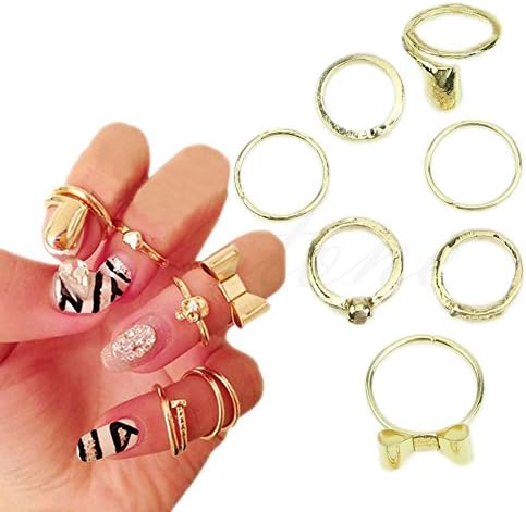 7pcs Set Gold Skull Stack Plain Cute Above Knuckle Ring Band MIDI Rings Hot