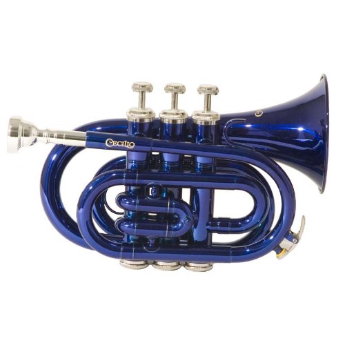 Cecilio 2Series PT-280BL Blue Lacquered B Flat Pocket Trumpet w/ Accessories & Hard Shell Carrying Case