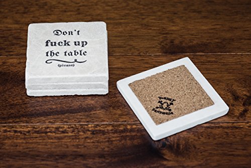 Stone Coasters - Don't Fuck up the Table - Set of Four Drink Coasters - Housewarming Gift Rocks