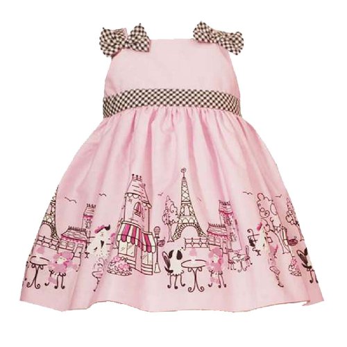 Rare Editions Baby Infant Girls 12M-24M 2-Piece PINK PARIS POODLE BORDER PRINT Special Occasion Wedding Flower Girl Easter Birthday Party Dress