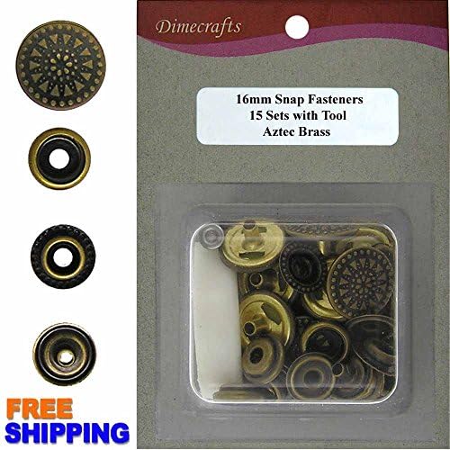 15mm Aztec Brass Snap Buttons Fasteners Ct. 15 with Setter Tool