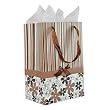Brown White Black Stripes and Flowers Pattern with Satin Bowtie & Handle Gift Bags with Tissue Paper - Brown Brown White Black Stripes and Flowers Pattern with Satin Bowtie & Handle Gift Bags with Tissue Paper - Brown