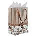 Brown White Black Stripes and Flowers Pattern with Satin Bowtie & Handle Gift Bags with Tissue Paper - Brown