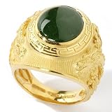 24K Gold Bold Imperial Jade Double Dragon Ring