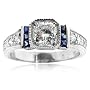 Diamond & Blue Sapphire Platinum Antique Style Engagement Ring