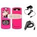 PCMICROSTORE Brand Motorola RIZR Z3 Rubberized Magenta Snap-on Crystal Case Cover with Removable Ratcheting Belt Clip - Bundled with 12v Rapid Premium Car Charger and Home Travel Wall AC Adapter Charger