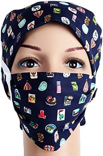 Ayiyoy Womens Medical Scrub Hat And Respirator Masks Black