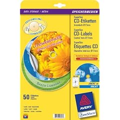 Avery Zweckform, J8676-25, CD-Etiketten, 25 Blatt, SuperSize-Spezialformat, 2880 dpi, schnell trocknend, spezielbeschichtet, � 117