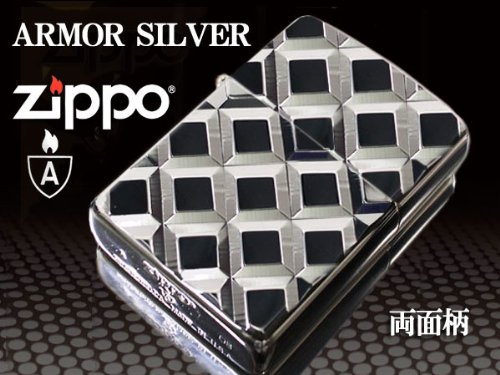 【100個限定】zippo ジッポー ライター アーマー シルバーダイヤカット格子柄　深彫り両面加工 16DC-4