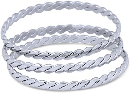 Stainless Steel Girls Three Stackable Braided Bangles Kids Bracelets, 2" inch Silver-Tone
