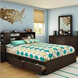 IMAGE OF South Shore Breakwater Queen Bookcase Storage Bed in Chocolate Finish