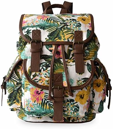 Aidoer Lily Queen Women and Girls Vintage Canvas and Leather Outdoor Sports Laptop Backpack (Flower)