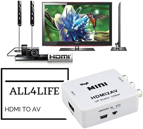 All4life Mini 1080P HDMI To AV Converter Adapter Supporting PAL/NTSC With USB Charge for PC Laptop, PS3, Xbox