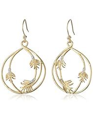 18K Yellow Gold Plated Sterling Silver Two-Tone White Topaz Leaf Dangle Earrings