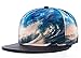 Fashion 3D Sea Waves PU Leather Brim Snapback Cap Hip-Hop Fitted hats
