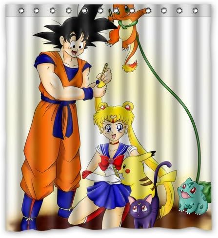 Sailor Moon Pokemon Eevee Dragon Ball Custom Design Waterproof Shower Curtain Bathroom Curtains Bath Curtain 60x72 inches