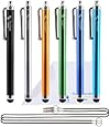 The Friendly Swede Basics - Bundle of 6 Capacitive Stylus Pens (Rubber Tip, Universal Compatibility) + Two 15" Lanyards + Microfiber cloth (Black, Gold, Silver, Blue, Sea Blue, Green)