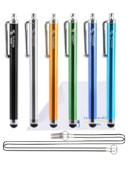 CE: The Friendly Swede Basics - Bundle of 6 Capacitive Stylus Pens (Rubber Tip, Universal Compatibility) + Two 15" Lanyards + Microfiber cloth (Black, Gold, Silver, Blue, Sea Blue, Green) - The Friendly Swede