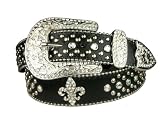 Ladies Western Rhinestone Silver Circle Studs and Fleur De Lis Ornaments Genuine Leather Belt