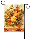 Welcome Harvest Mums Fall Bounty Garden Flag Banner
