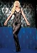 Boudoir Rose Lace Sexy Crotchless Body Stocking With Scallop Lace Trim (Black-One Size)