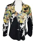 Boho Chic Long Sleeve, Spread Collar, Button Front, Black & Yellow Womens Fashion Top - Big Flowers