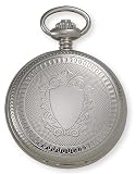 Avalon 17 Jewel Mechanical Skeleton Silver-tone Covered Pocket Watch with Chain, #4035S