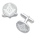 Rhodium-plated Round Masonic Cuff Links