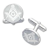 Rhodium-plated Round Masonic Cuff Links