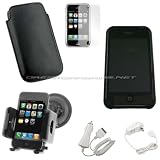 DreamBargains Premium iPhone 3G Accessory Bundle Kit - Low-profile Rubberized Polycarbonate Borderless Crystal Case - Black + Protective Leather Pocket Pouch - Black + Multi-Adjustable Windshield Mount - Black + Protective Screen Film + Car Charger - White + Travel Charger - White
