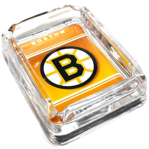 Detail image Boston Bruins Glass Ashtray - Dimensions 3 Inch x 4 Inch - Simulated Black Velvet Botton