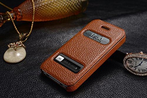Hi5Gadget KC Series Luxury Double View Window Leather Case for Apple iPhone 4S/4 Cell Phone Protector (Brown)
