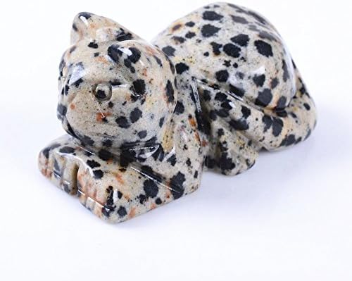 40mm Hand Carved Gemstone Cat Figurine Collectible Decor 1.6" (Dalmatian Jasper)