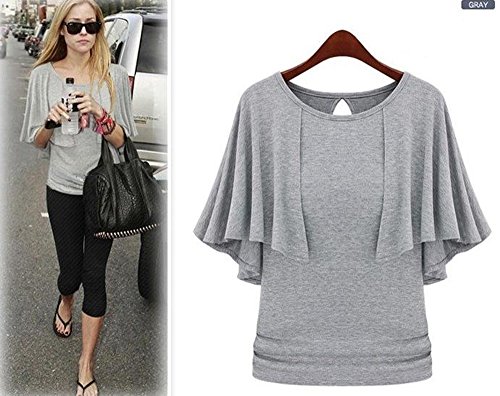 カットソー Tシャツ ティーシャツ 大きい サイズ 有 ドレープ 袖 トップス 半袖 ラウンド ネック シンプル セレカジ フリル 灰 (オリジナル・ブレスレットとサシェセット)