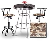 Chrome Bar Table & 2 Black Adjustable 24"-29" Wildlife Animals Fabric Seat  ....