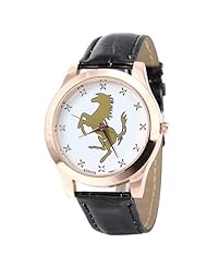 Horse Pattern Quartz Analog Watch Wristwatch Timepiece with PU Leather Band & Rhinestones for Women Lady - Black SWWT1-280956