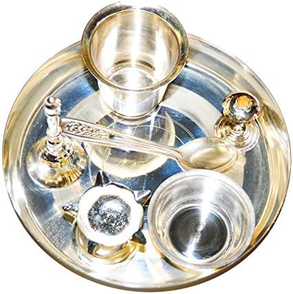 Silver Plated Puja Thali for Hindu Temple Rituals