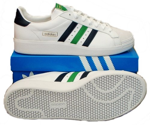 Adidas Tennis Advantage ADV Originals Leather Trainers White / Indigo Blue / Fairway Green