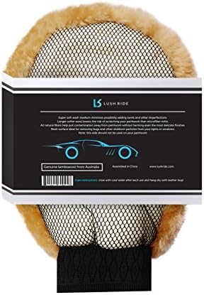 Genuine Lambswool 2-in-1 Wet/Dry Car Wash Mitt and Scrubber by Lush Ride | 100% Australia Natural Wool Automobile Detailing Mitt,No Swirls