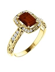 18K Yellow Gold 7.00x5.00mm Emerald Cut Mozambique Garnet and Diamond Ring -- LIFETIME WARRANTY