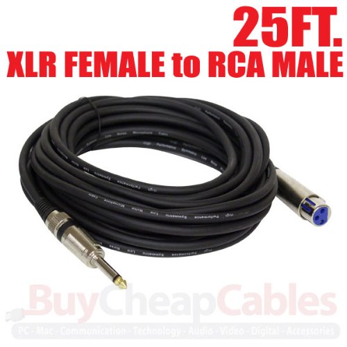 BuyCheapCables (25 Feet) XLR Female 3 Pin to RCA Male Microphone Cable 25'